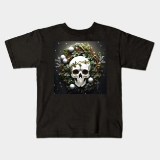 Spooky Season Greetings - Stable Diffusion Wreath Skull Kids T-Shirt